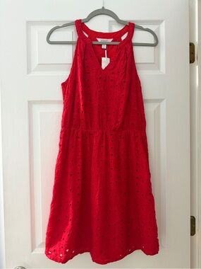 Market & Spruce Red Eyelet Sleeveless Sundress